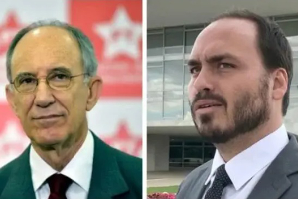 O deputado federal Rui Falcão (PT-SP) e o vereador do Rio de Janeiro Carlos Bolsonaro (Republicanos)