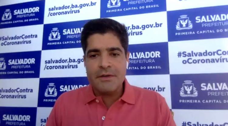 Na imagem, o prefeito ACM Neto durante a coletiva de imprensa remota realizada neste sábado