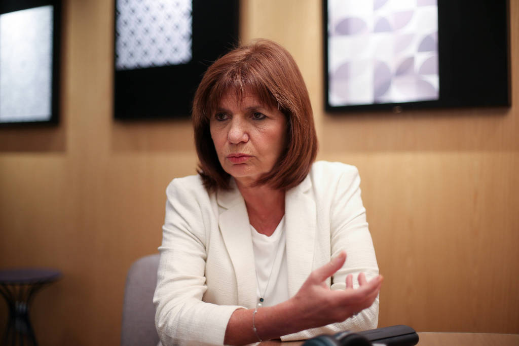 Patricia Bullrich, então ministra da Segurança da Argentina, durante entrevista em Brasília Patricia Bullrich, então ministra da Segurança da Argentina, durante entrevista em Brasília