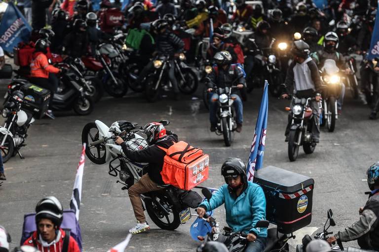 Entregadores fazem segundo protesto em SP Liderada pelo sindicato de motoboys de SP