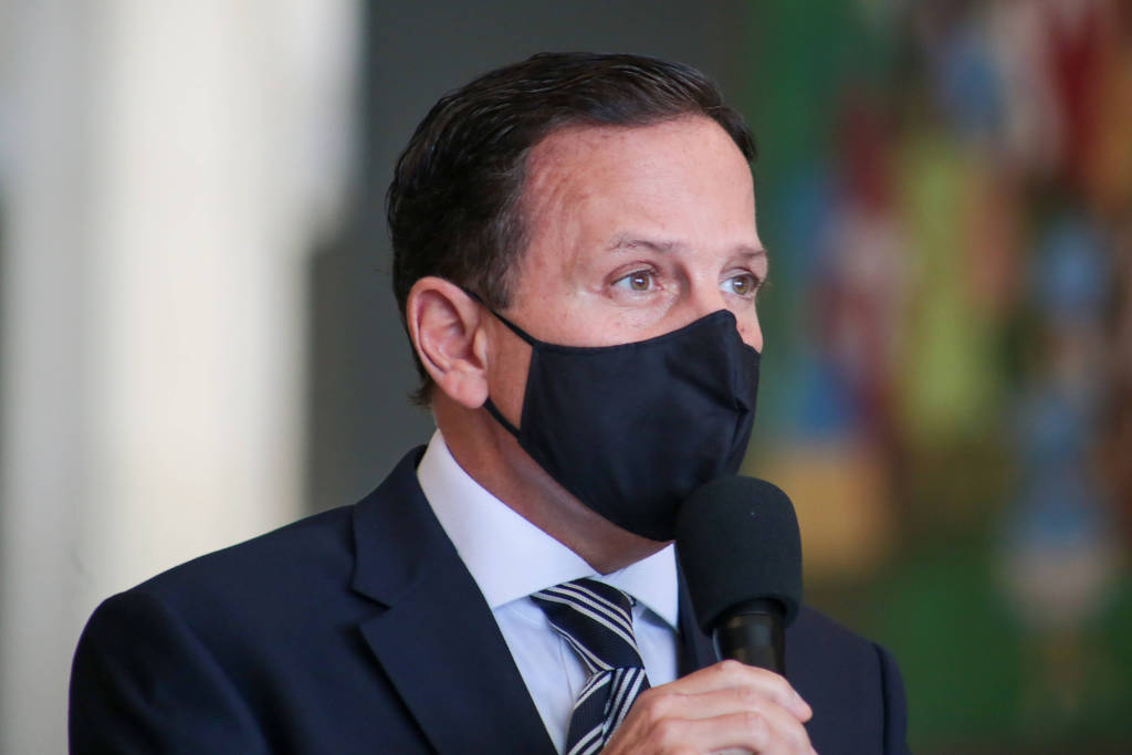 O Governador João Doria durante anúncio sobre novos critérios para o plano de retomada econômica e enfrentamento ao coronavírus em julho