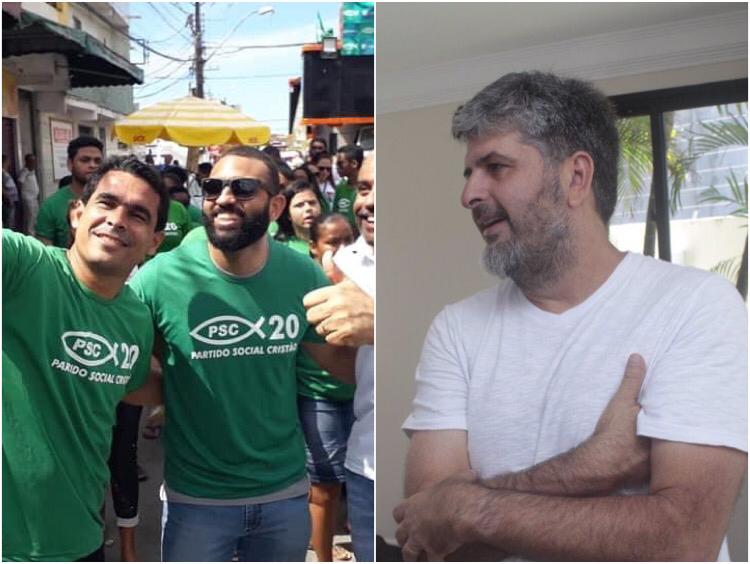 Na imagem, á direita, Júnior Neves, presidente do PSC em Lauro, aparece ao lado de Heber Santana; do outro lado, o ex-diretor da Codesal, Gustavo Ferraz