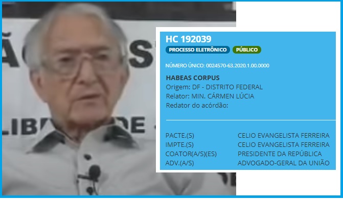 Célio Evangelista Ferreira do Nascimento, em convocação pela Internet. No destaque, dados do habeas corpus Célio Evangelista Ferreira do Nascimento, em convocação pela Internet. No destaque, dados do habeas corpus