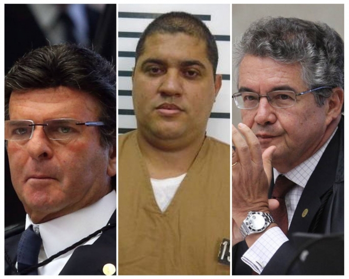 O presidente do Supremo, Luiz Fux, o traficante André do Rap e o ministro Marco Aurélio Mello