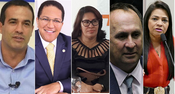 Bruno Reis (DEM), Augusto Castro (PSD), Suzana Ramos (PSDB), João Gualberto (PSDB) e Moema Gramacho (PT)