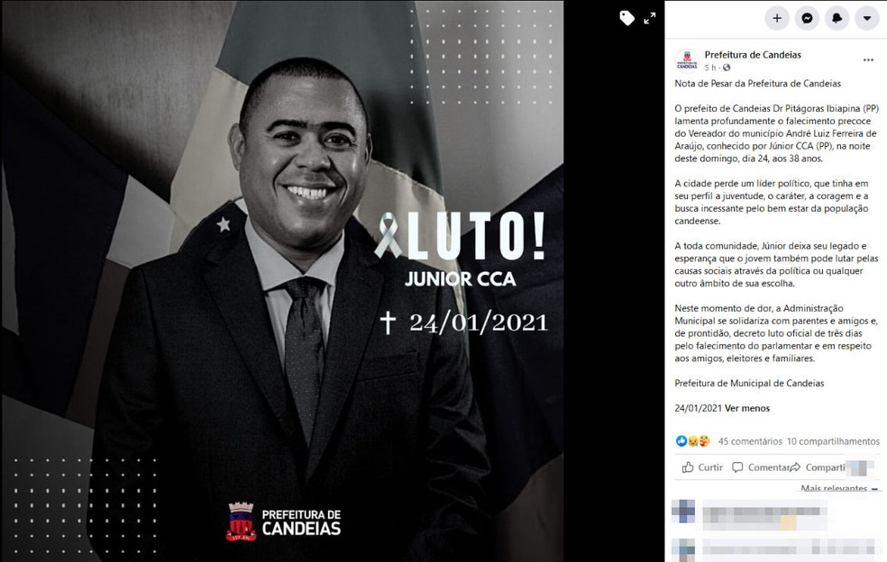 De acordo com informações do G1, André Luiz Ferreira de Araújo, do PP, conhecido como Júnior CCA, estava em um bar próximo à casa dele