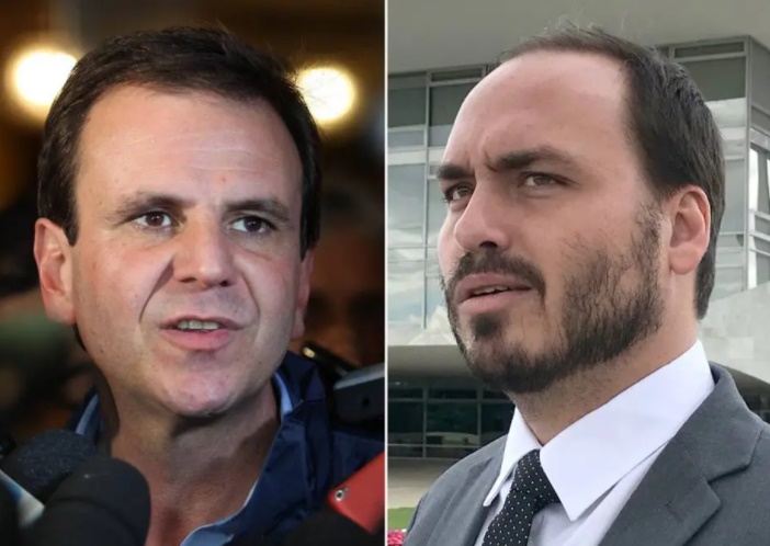 O prefeito do Rio de Janeiro, Eduardo Paes (DEM), e o vereador Carlos Bolsonaro (Republicanos-RJ)