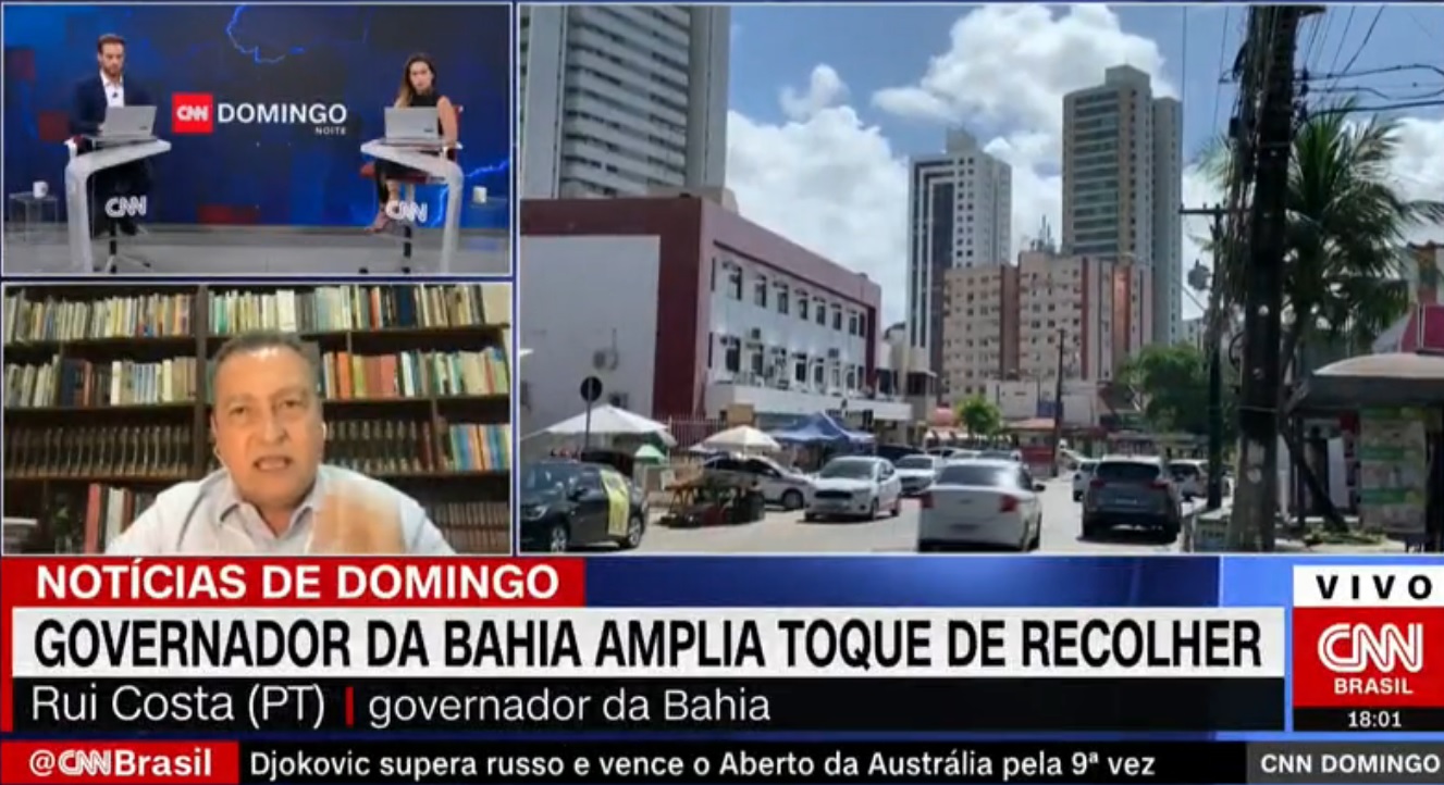Na imagem, o governador Rui Costa, do PT, em entrevista à CNN Brasil no início da noite deste domingo Na imagem, o governador Rui Costa, do PT, em entrevista à CNN Brasil no início da noite deste domingo