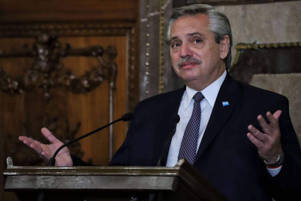 O presidente argentino, Alberto Fernández, durante evento no México em fevereiro