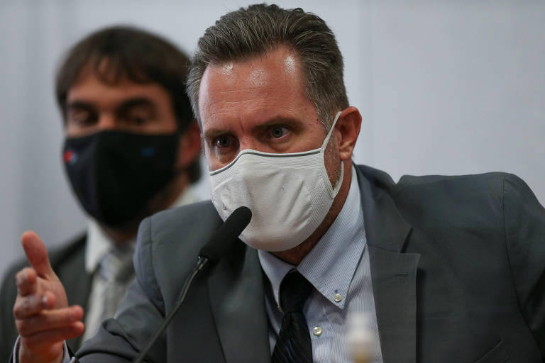 Luiz Paulo Dominguetti Pereira, ligado à empresa Davati Medical Supply, durante depoimento à CPI da Covid, no Senado Luiz Paulo Dominguetti Pereira, ligado à empresa Davati Medical Supply, durante depoimento à CPI da Covid, no Senado