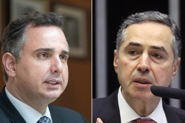 O presidente do Senado, Rodrigo Pacheco (DEM-MG), e o presidente do TSE, Luis Roberto Barroso