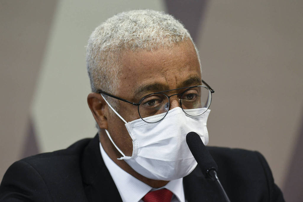 O diretor do laboratório Vitamedic, Jailton Barbosa, durante depoimento à CPI da Covid, no Senado O diretor do laboratório Vitamedic, Jailton Barbosa, durante depoimento à CPI da Covid, no Senado