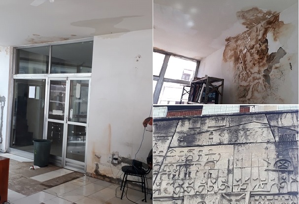 A causa é a irresponsabilidade de um condômino que ocupa todo o 5º andar do prédio e não realiza obras para solucionar uma infiltração