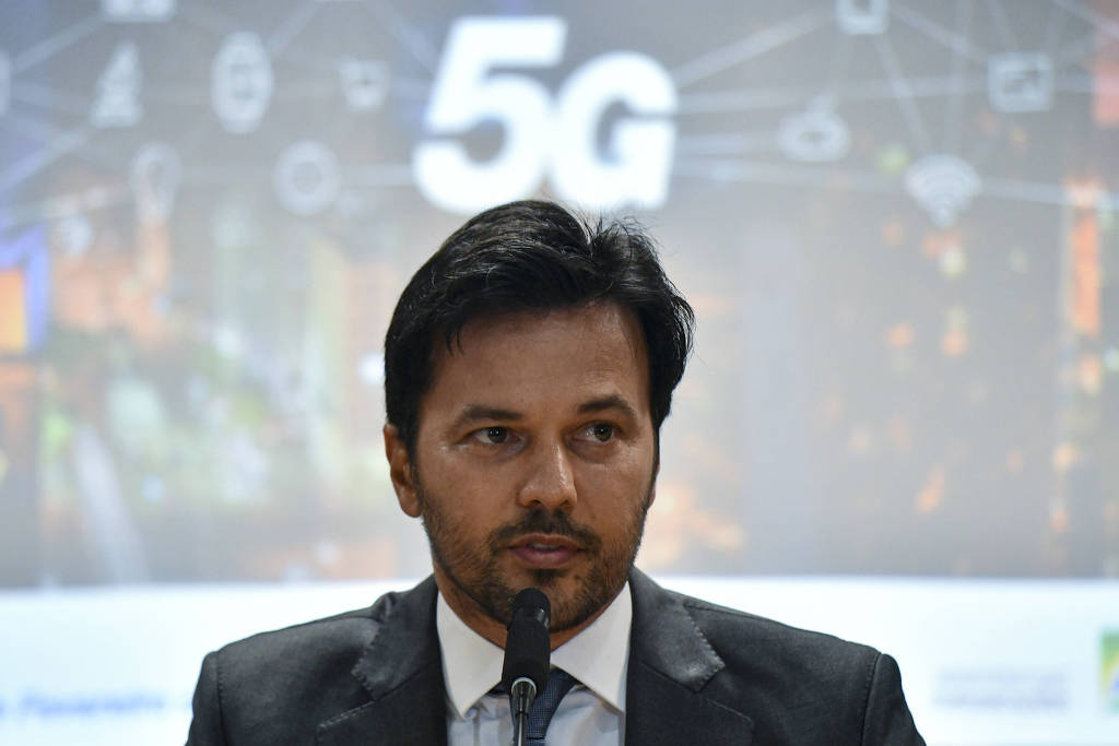 O ministro das Comunicações, Fábio Faria (PSD-RN), no auditório da Anatel, em Brasília
