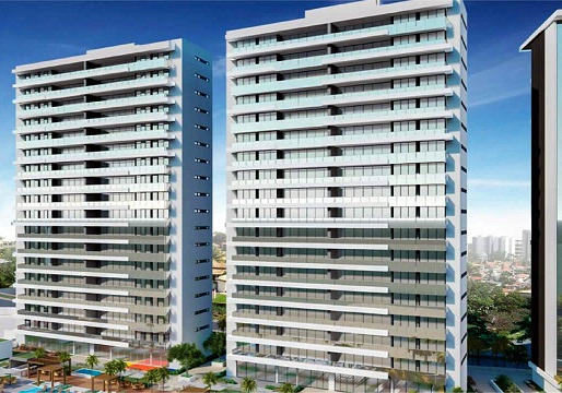 Perspectiva de fachada de empreendimento que incorporadora constrói na orla de Salvador e é acusado de causar sombreamento