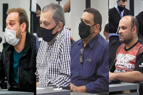 Kiko Spohr, Mauro Hoffmann, Marcelo de Jesus dos Santos e Luciano Bonilha Leão durante o júri da Boate Kiss 