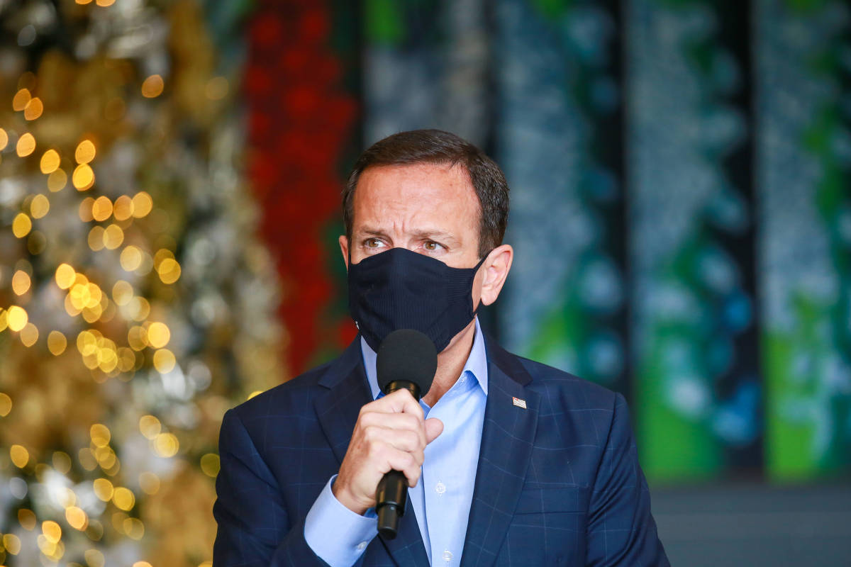 O governador João Doria (PSDB) durante coletiva de imprensa da área da Saúde
