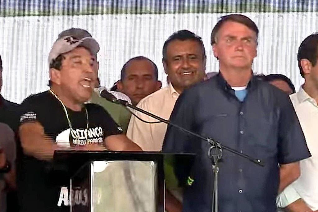 O ex-senador Magno Malta em evento oficial do governo no RN ao lado do presidente Jair Bolsonaro