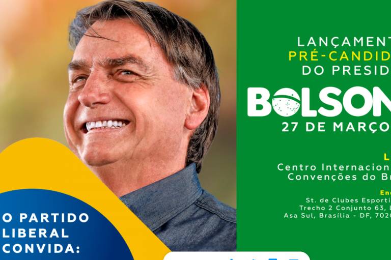 Convite do PL para lançamento da pré-candidatura à reeleição de Jair Bolsonaro, em 27 de março