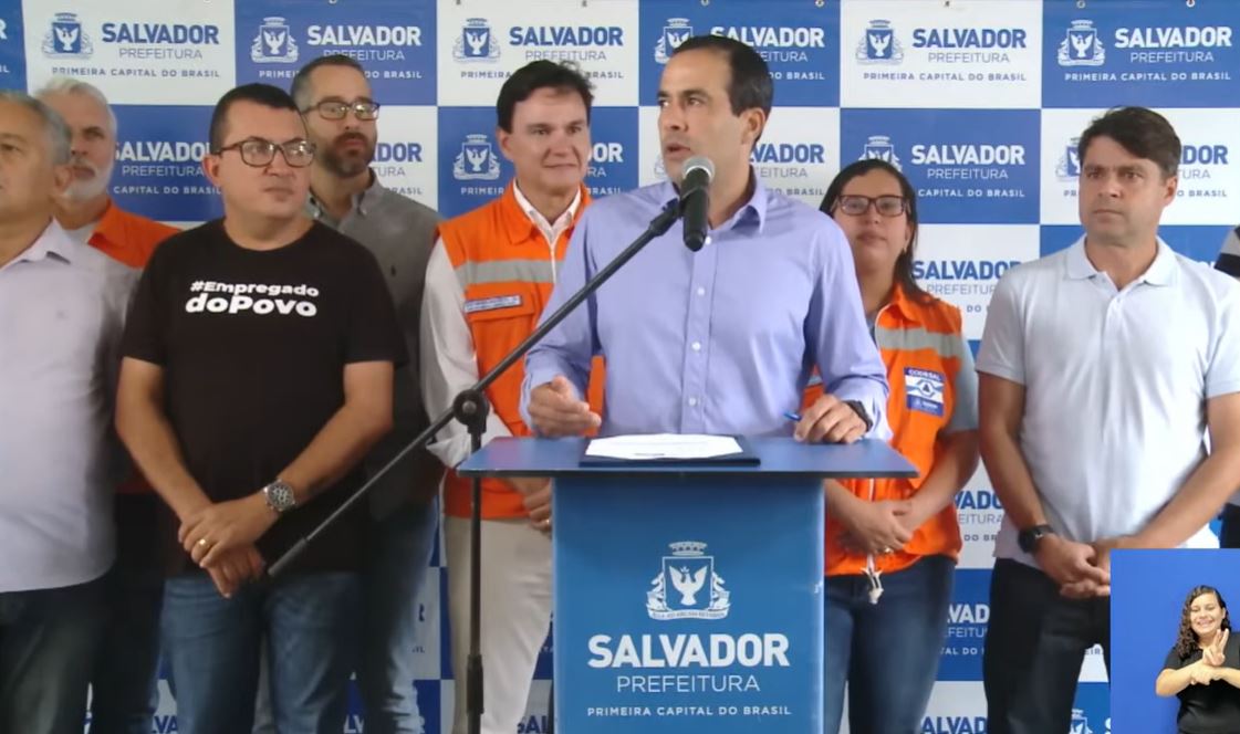 Prefeito Bruno Reis (UB) discursa durante entrega de geomantas em São Marcos