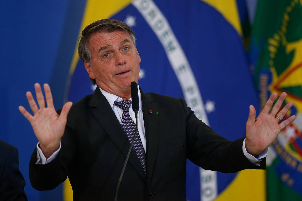 O presidente Jair Bolsonaro em cerimônia de despedida dos ministros que deixam o governo para concorrer às eleições
