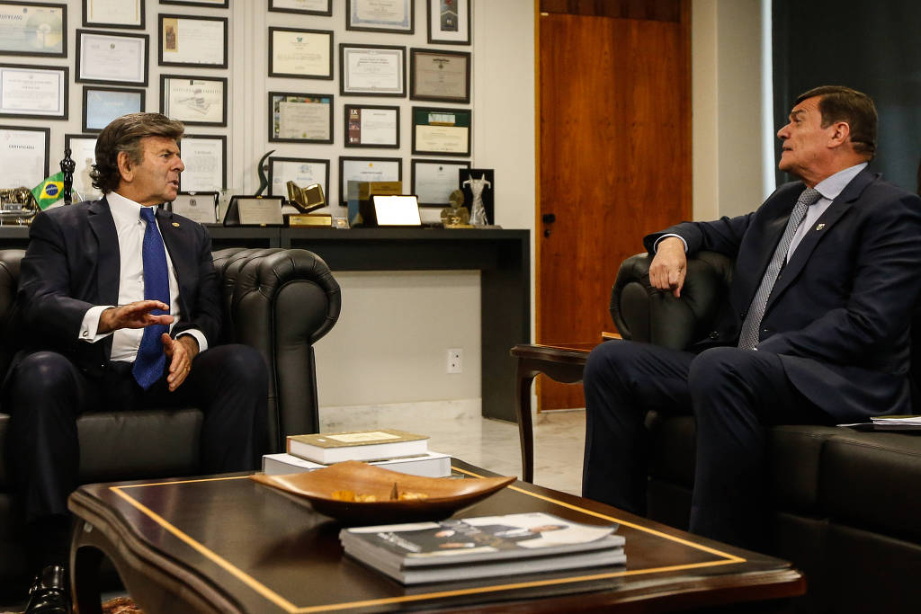 O ministro da Defesa, Paulo Sérgio Oliveira (dir.), em reunião com o presidente do Supremo, Luiz Fux O ministro da Defesa, Paulo Sérgio Oliveira (dir.), em reunião com o presidente do Supremo, Luiz Fux