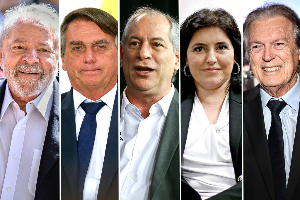 Os presidenciáveis Lula, Jair Bolsonaro, Ciro Gomes, Simone Tebet e Luciano Bivar