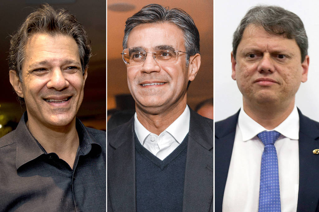 Fernando Haddad (PT), Rodrigo Garcia (PSDB) e Tarcísio de Freitas (Republicanos)