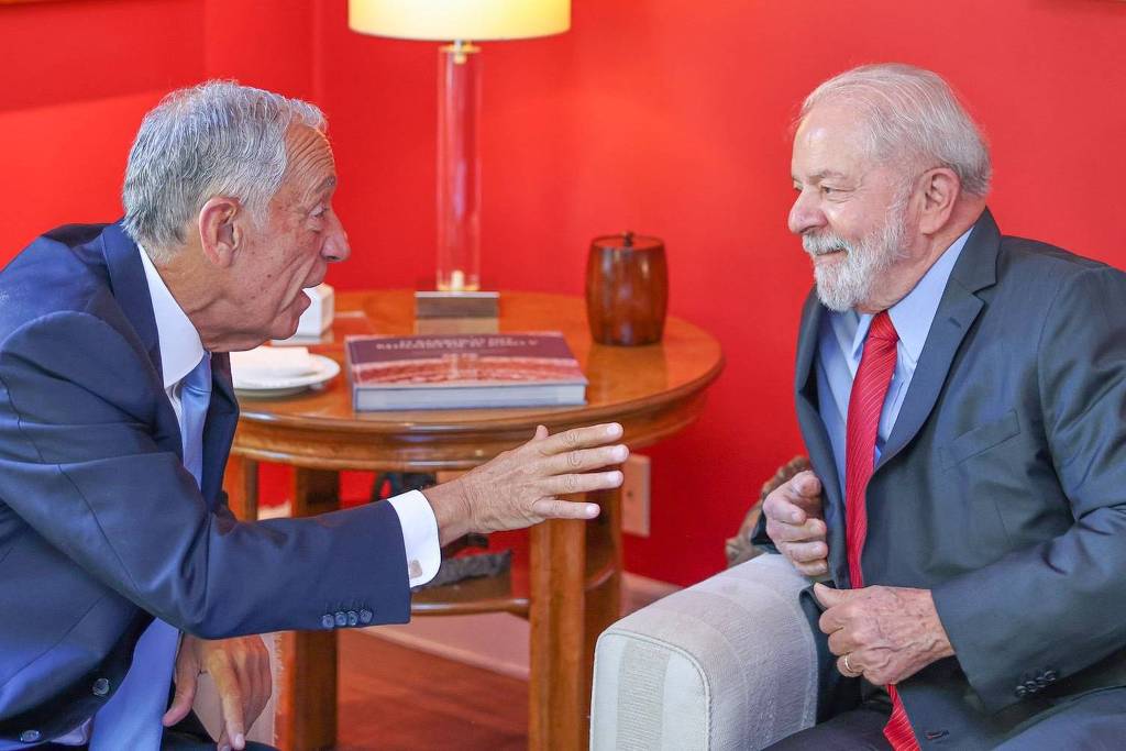 O presidente português, Marcelo Rebelo, com o ex-presidente Lula, em encontro em São Paulo O presidente português, Marcelo Rebelo, com o ex-presidente Lula, em encontro em São Paulo