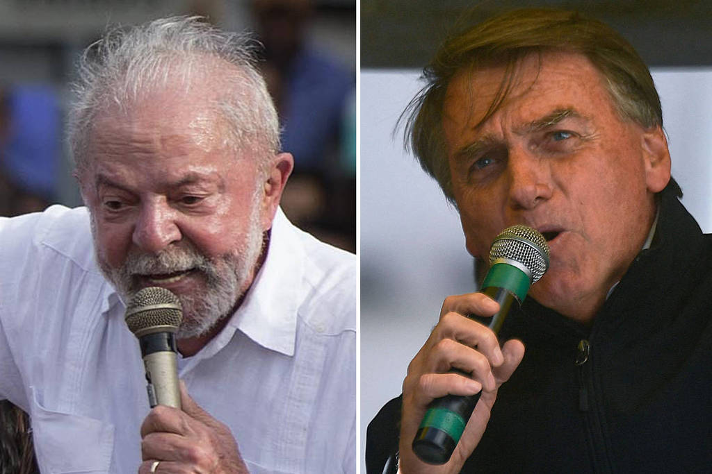 Montagem com os candidatos Luiz Inácio Lula da Silva (PT) e Jair Bolsonaro (PL)