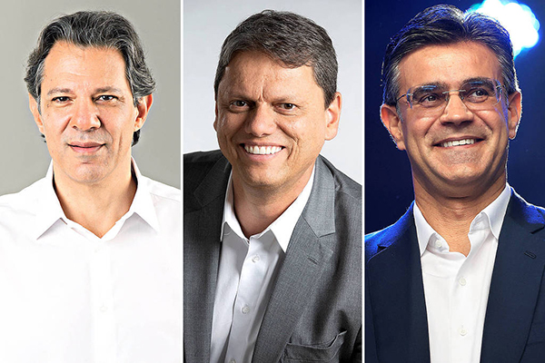 Candidatos ao Governo de São Paulo, Fernando Haddad (PT), Tarcísio de Freitas (Republicanos) e Rodrigo Garcia (PSDB)