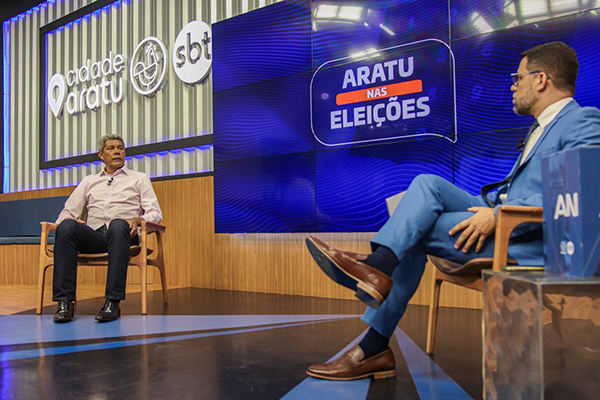 O candidato a governador da Bahia Jerônimo Rodrigues (PT) em sabatina realizada pela TV Aratu