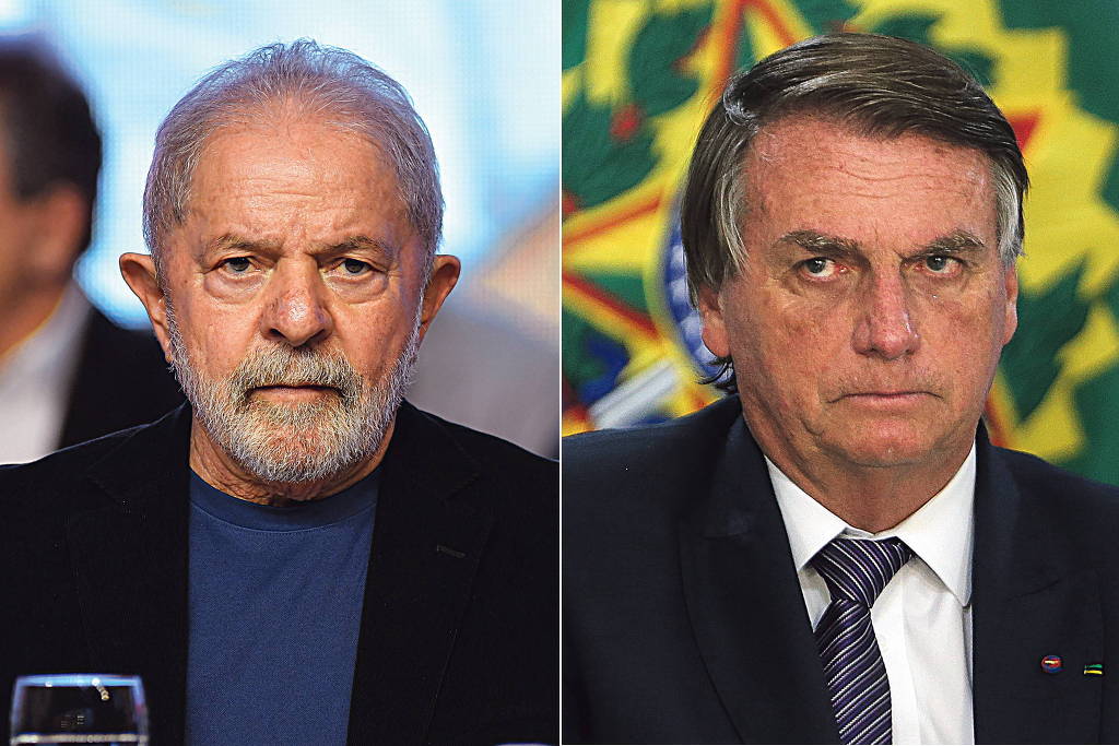Montagem com os candidatos à presidência Luiz Inácio Lula da Silva (PT) e Jair Bolsonaro (PL)