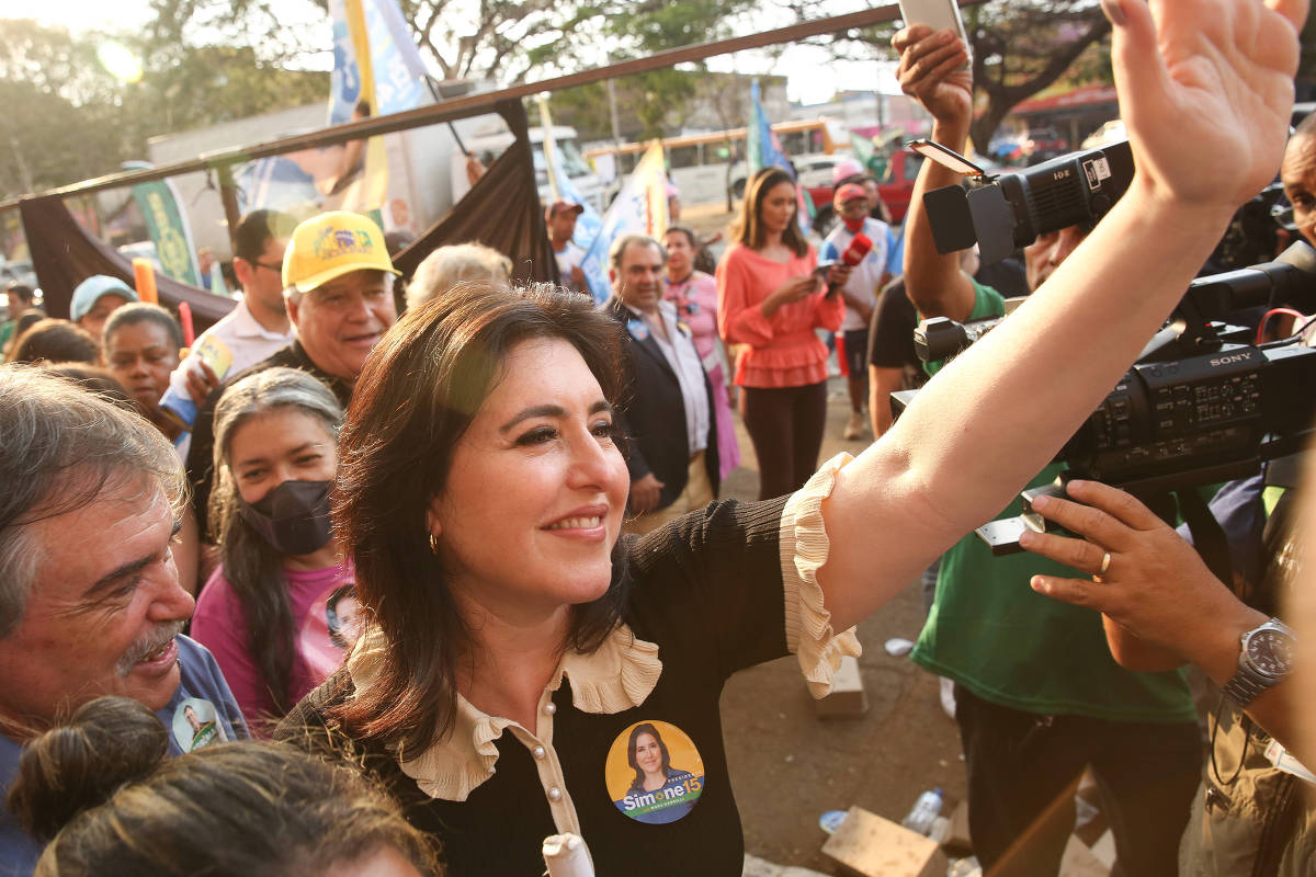Candidata à Presidência Simone Tebet (MDB) durante evento de campanha em Brasília