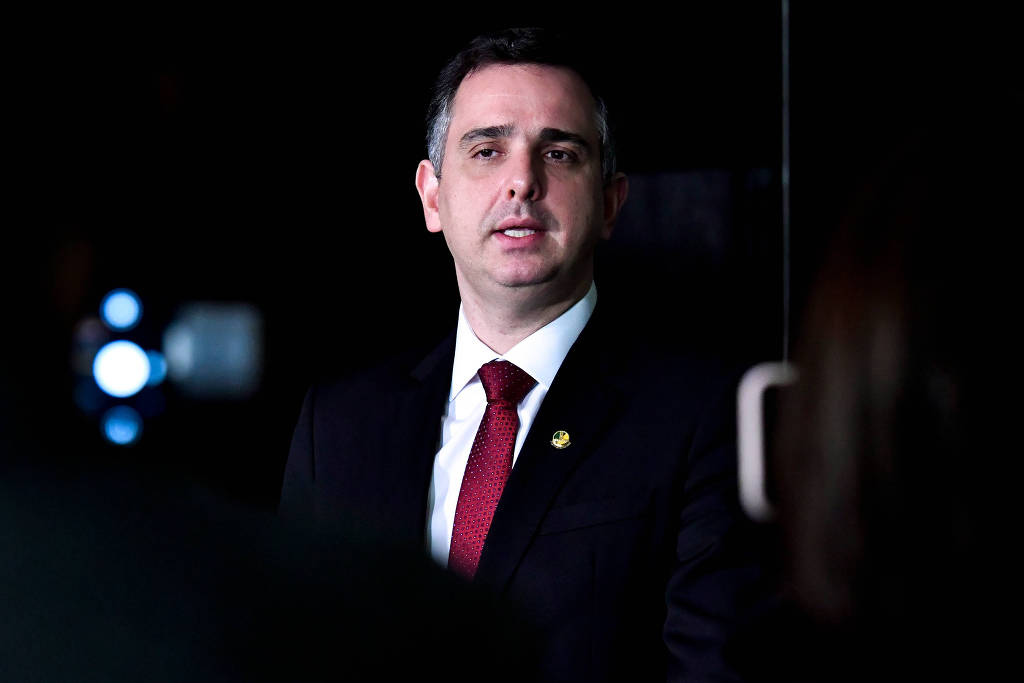O presidente do Senado, Rodrigo Pacheco (DEM-MG), durante entrevista no Congresso Nacional