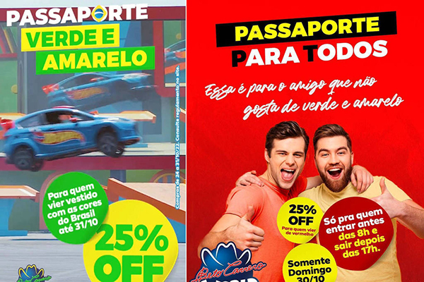 Beto Carrero World oferece desconto para quem for vestido de verde amarelo ao parque temático; para quem for de vermelho, desconto só é válido no domingo