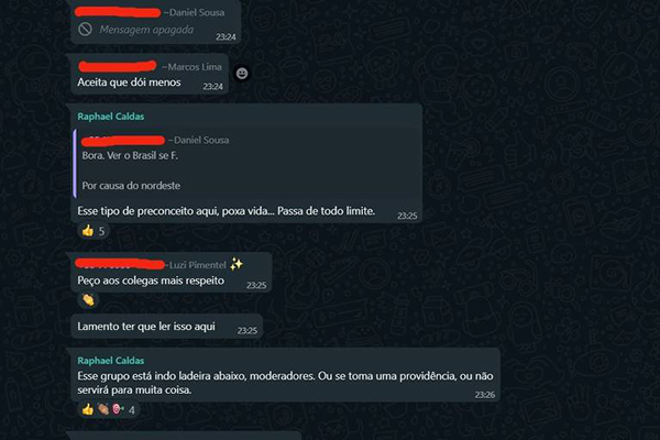 Mensagens no grupo de Whatsapp da Abrig (Associação Brasileira de Relações Institucionais e Governamentais)