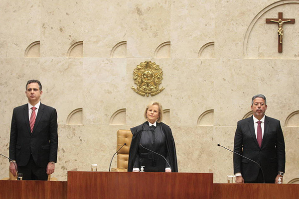 Os presidentes do Senado, Rodrigo Pacheco (PSD-MG), do STF, Rosa Weber, e da Câmara, Arthur Lira (PP-AL) 