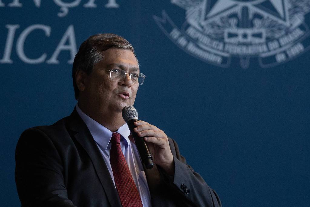O ministro Flávio Dino, durante sua posse do ministério da Justiça, em Brasília