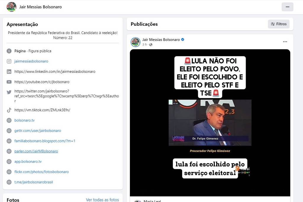 Bolsonaro publica e apaga vídeo com fake news sobre eleições Bolsonaro publica e apaga vídeo com fake news sobre eleições