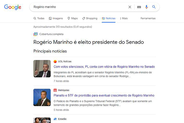 Bug no Google mostra Rogério Marinho como novo presidente do Senado