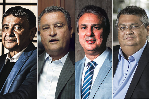 Os ministros Wellington Dias (Desenvolvimento Social), Rui Costa (Casa Civil), Camilo Santana (Educação) e Flávio Dino (Justiça e Segurança Pública)