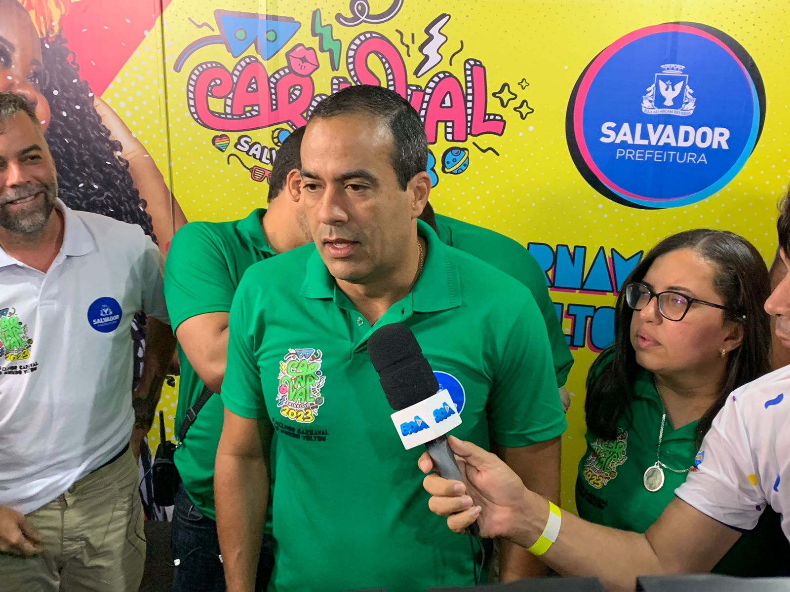Prefeito Bruno Reis durante coletiva neste domingo de Carnaval