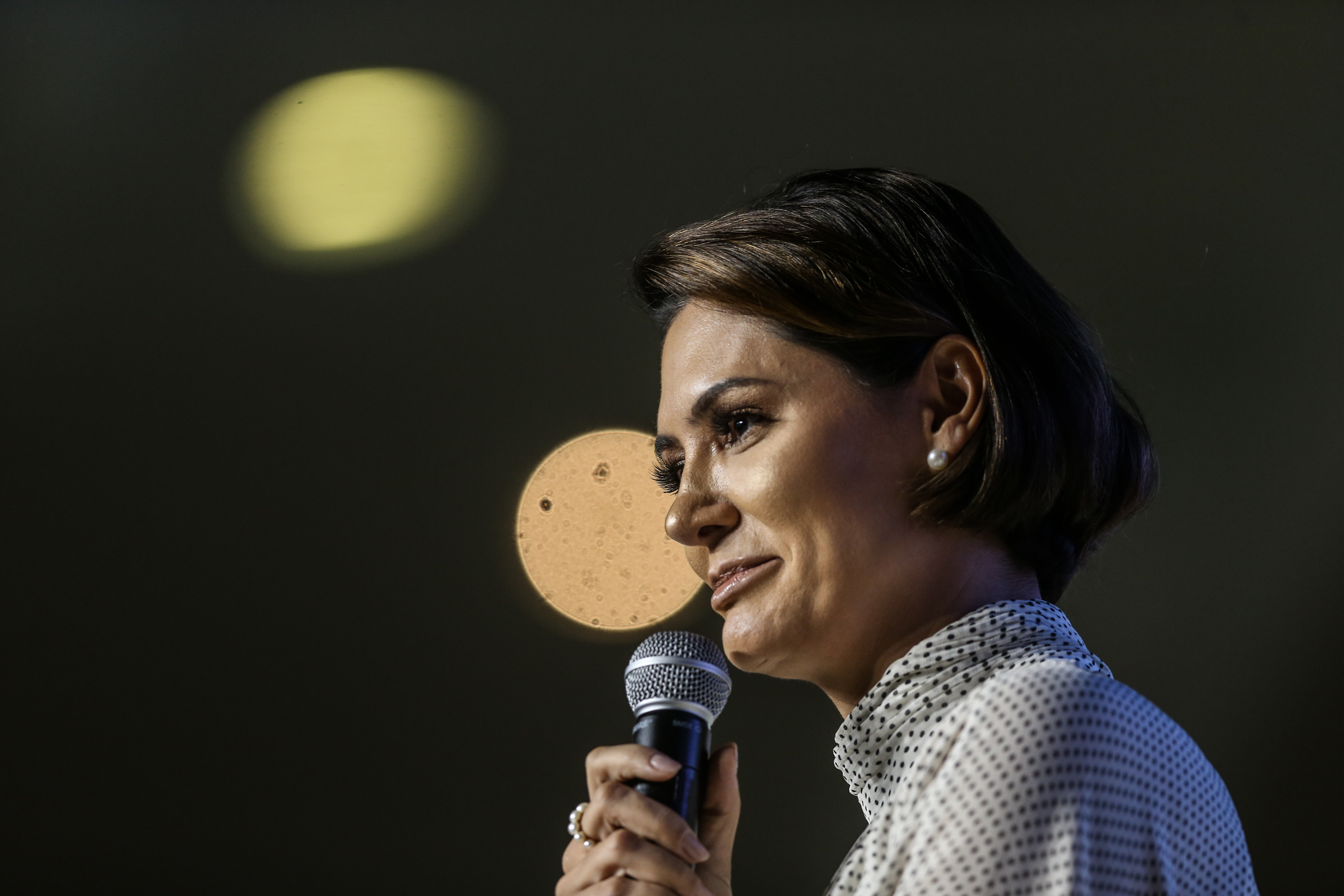 A ex-primeira-dama Michelle Bolsonaro durante cerimônia do PL Mulher, em Brasília A ex-primeira-dama Michelle Bolsonaro durante cerimônia do PL Mulher, em Brasília