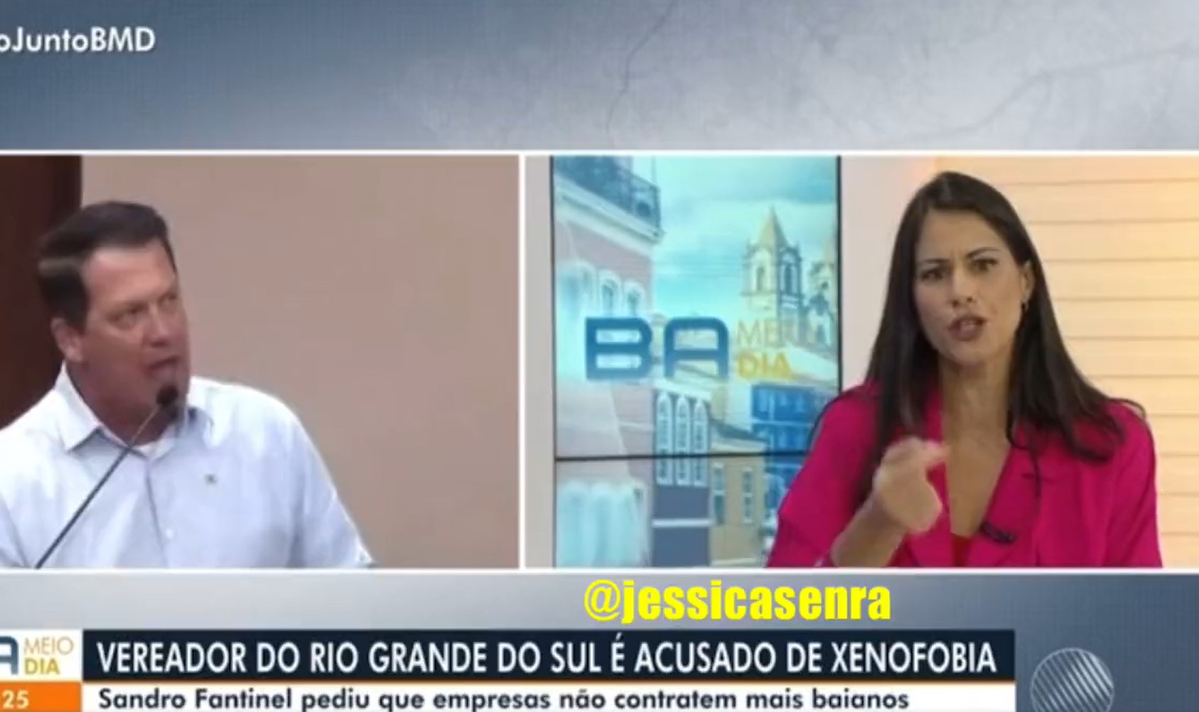 Jornalista Jéssica Senra durante resposta a fala de vereador gaúcho Sandro Fantiel