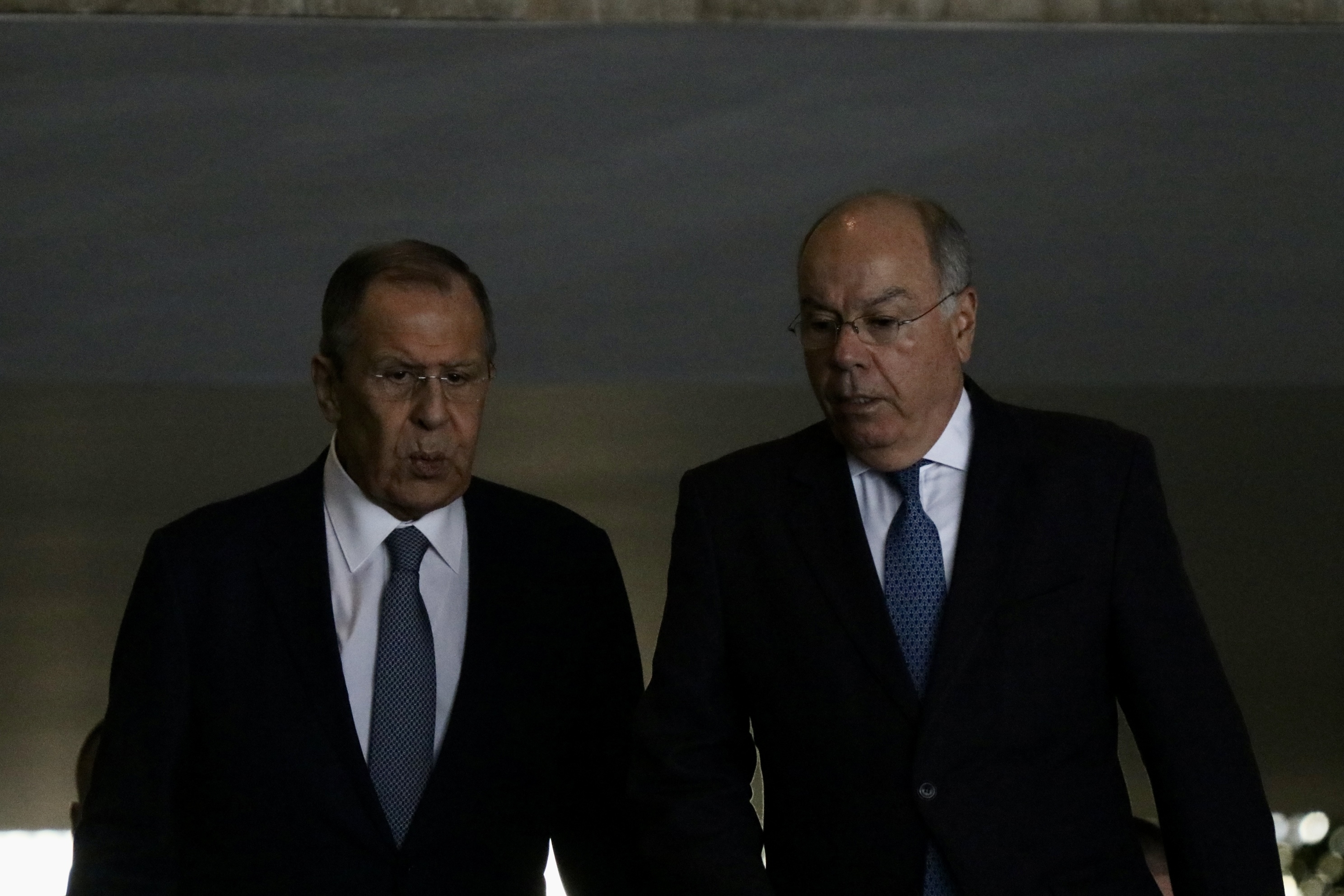 O chanceler da Rússia, Serguei Lavrov, ao lado do ministro das Relações Exteriores Mauro Vieira no Itamaraty, em Brasília O chanceler da Rússia, Serguei Lavrov, ao lado do ministro das Relações Exteriores Mauro Vieira no Itamaraty, em Brasília