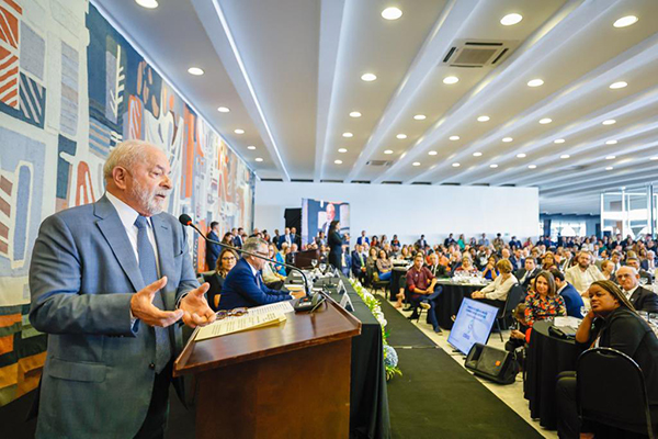 O presidente Luiz Inácio Lula da Silva (PT) em evento no Palácio do Itamaraty, em Brasília