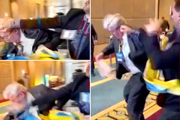 Um parlamentar da Ucrânia deu um soco em um enviado da Rússia que arrancou uma bandeira de suas mãos durante encontro diplomático em Ancara