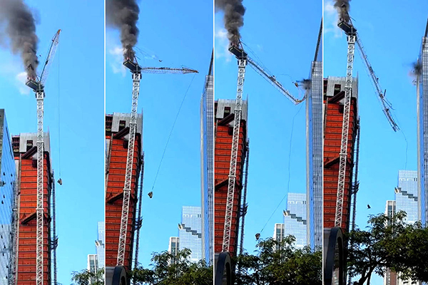 Guindaste pega fogo em Nova York, nos EUA Guindaste pega fogo em Nova York, nos EUA