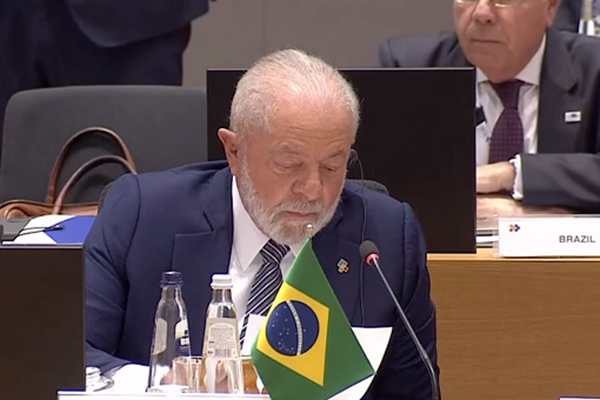 O presidente Lula durante a cúpula Celac-UE, em Bruxelas, na Bélgica